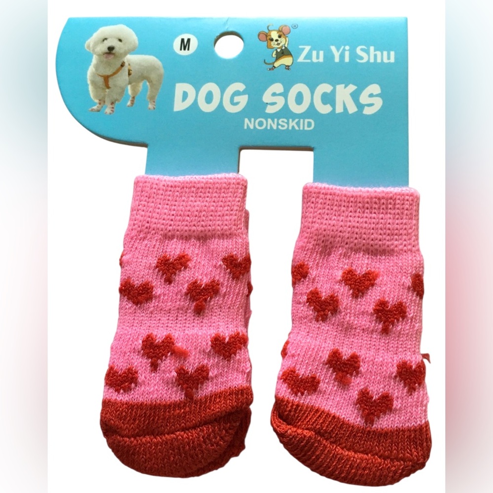 NEW Pink & Red Heart NonSkid Dog Socks 💖